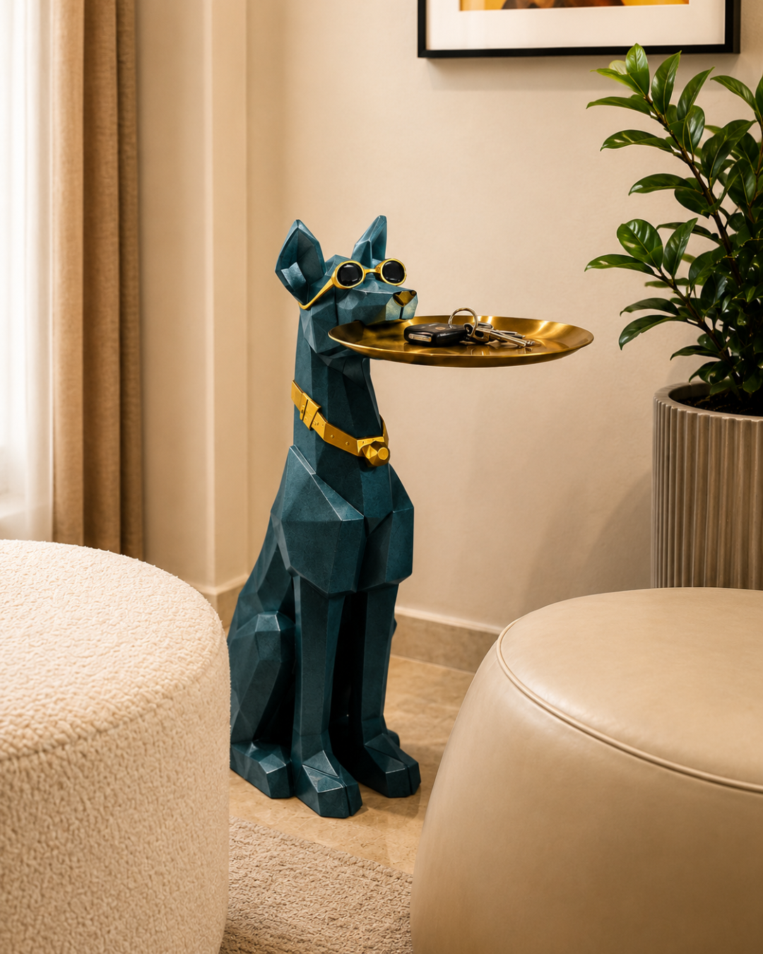 Sculptural dog-form side table with tray